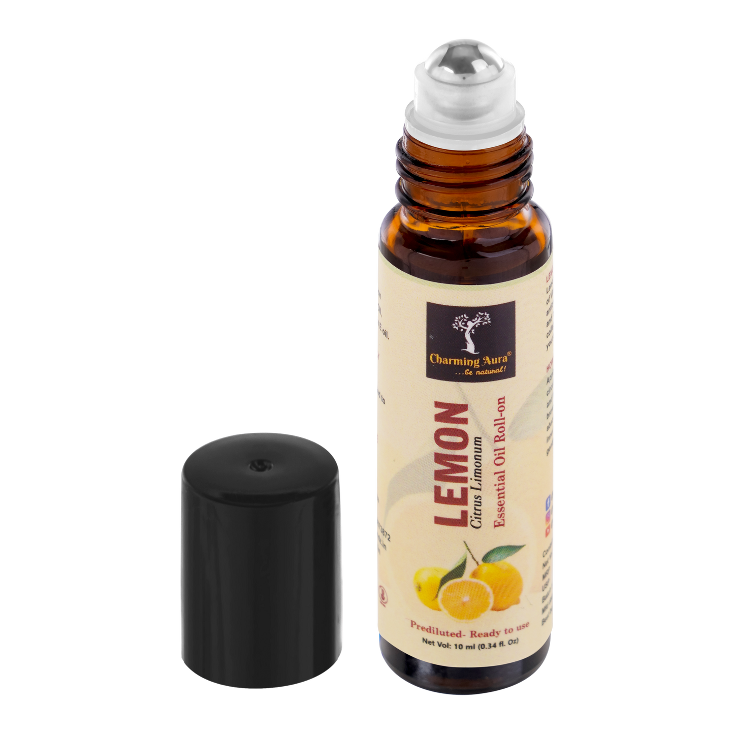 Lemon Essential Oil | Roll-On | Prediluted ready to use | for Skin Care, Mood Refresher, Anti-Bacterial | Pure & Natural, Therapeutic Grade | 10ml |