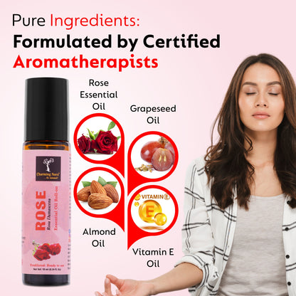 Huile essentielle de rose | Roll-on | Prédiluée, prête à l'emploi | Soulagement du stress, soins de la peau, méditation, yoga, guérison Reiki, rafraîchissement de l'humeur | 10 ml |