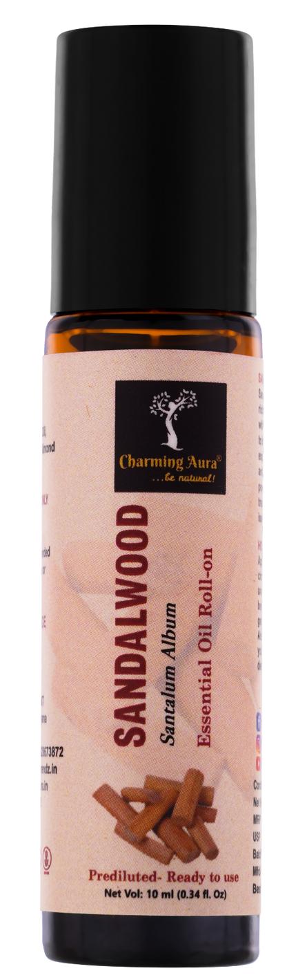 Sandalwood Essential Oil | Roll-on | for Skin Care, Yoga, Meditation, Refreshment, Reiki, Stress relief | 10ml | Prediluted- Ready to use |