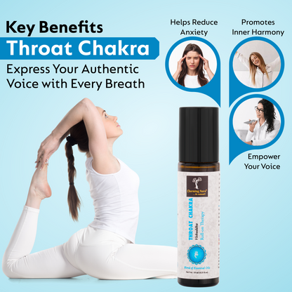 Huile thérapeutique roll-on pour le chakra de la gorge (Vishuddha) - Mélange d'huiles essentielles pures et naturelles, exprimez votre voix authentique - 10 ml