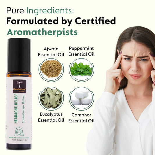 Aromatherapie-Roll-on zur Linderung von Kopfschmerzen | Natürliches Heilmittel gegen Kopfschmerzen und Migräne | Mischung aus reinen ätherischen Ölen | Eukalyptus, Pfefferminze, Ajwain | Einfach anzuwenden | Reisefreundlich |