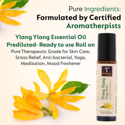 Huile essentielle d'ylang-ylang | Roll-on | Prédiluée, prête à l'emploi | Pour les soins de la peau, la méditation | Parfum floral apaisant | 10 ml |