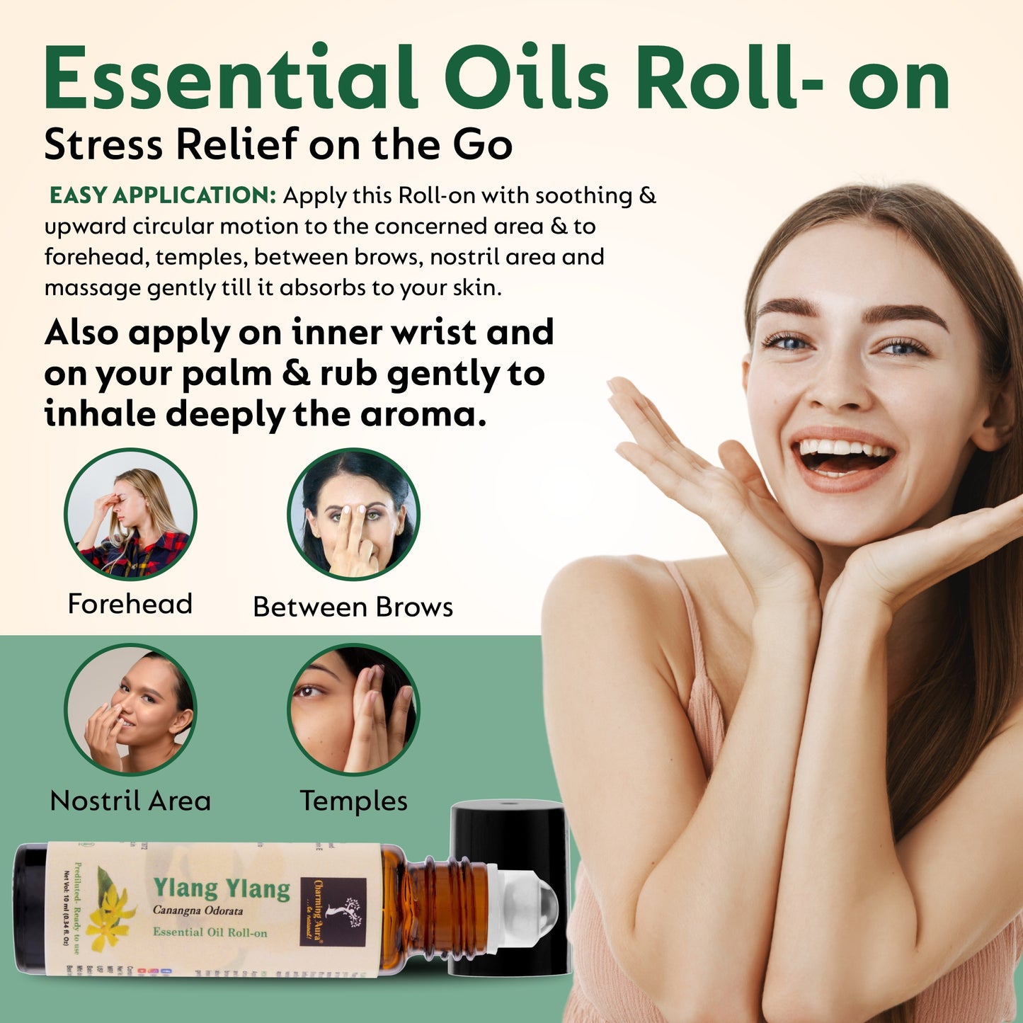 Huile essentielle d'ylang-ylang | Roll-on | Prédiluée, prête à l'emploi | Pour les soins de la peau, la méditation | Parfum floral apaisant | 10 ml |