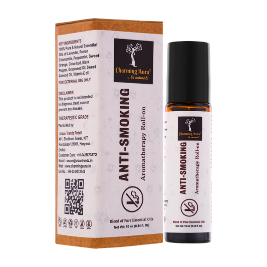 Anti Smoking Essential Oil Blend by Charming Aura | Cuts down the craving of smoking Cigarettes or Tobacco | Helps to quit smoking | 100% Pure & Natural Essential Oils | Roll-on | 10ml | Non-Drowsy Formula | Ayurvedic