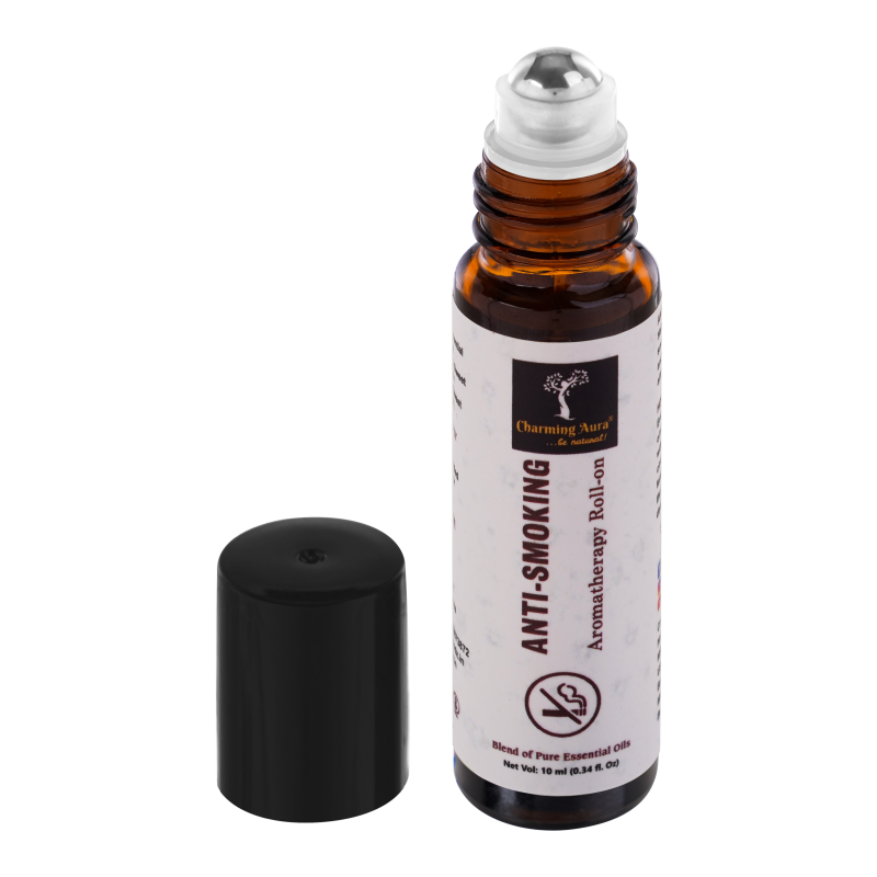 Anti Smoking Essential Oil Blend by Charming Aura | Cuts down the craving of smoking Cigarettes or Tobacco | Helps to quit smoking | 100% Pure & Natural Essential Oils | Roll-on | 10ml | Non-Drowsy Formula | Ayurvedic