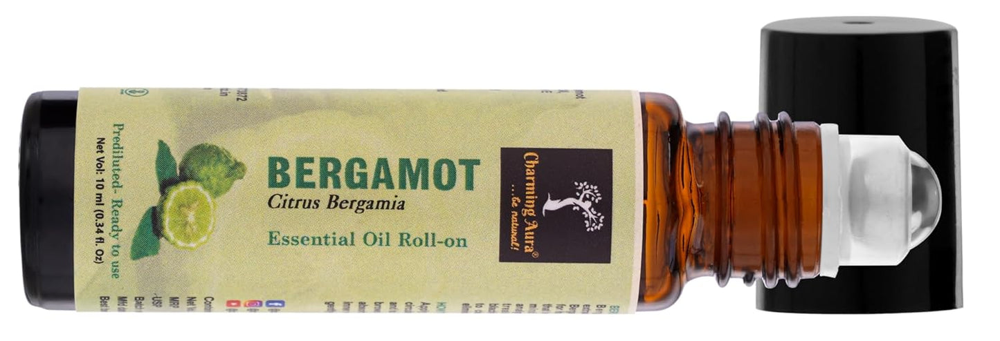 Bergamot Essential Oil | Roll-On | Prediluted ready to use | Combats Negative Emotions | Relieves from Cold & Flu | 10ml |