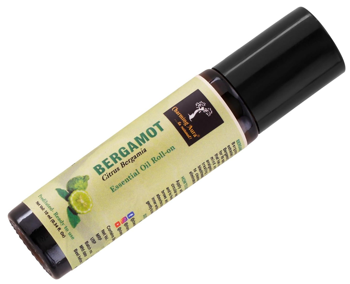 Bergamot Essential Oil | Roll-On | Prediluted ready to use | Combats Negative Emotions | Relieves from Cold & Flu | 10ml |