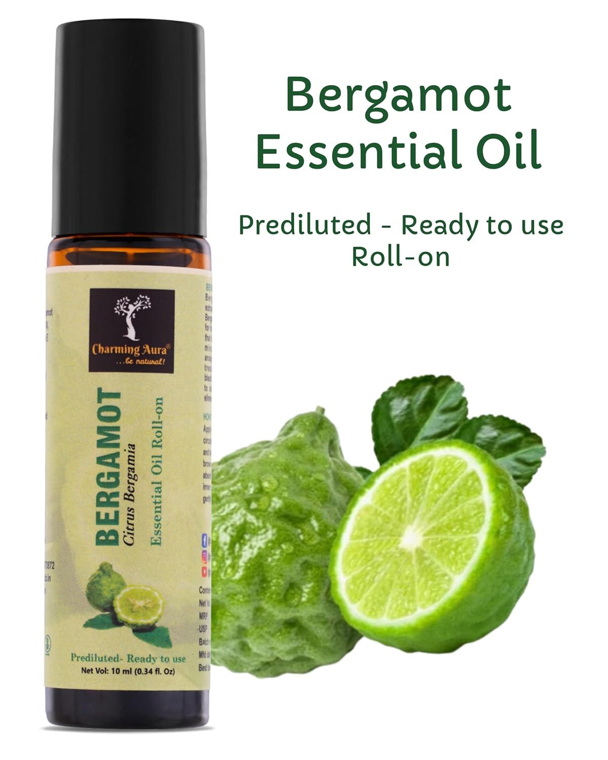 Bergamot Essential Oil | Roll-On | Prediluted ready to use | Combats Negative Emotions | Relieves from Cold & Flu | 10ml |