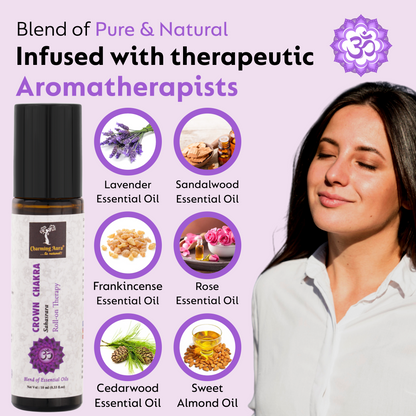 Huile thérapeutique roll-on pour le chakra de la couronne (Sahasrara) - Mélange d'huiles essentielles pures et naturelles, profitez d'une sensation d'unité - 10 ml