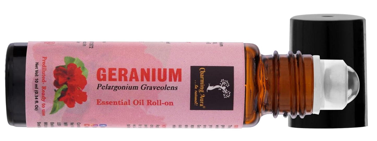 Geranium Essential Oil | Roll-On | Prediluted ready to use | for Pain relief, Stress relief, Skin Care | 10ml