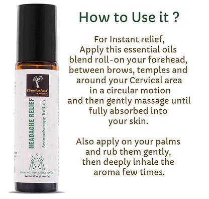 Aromatherapie-Roll-on zur Linderung von Kopfschmerzen | Natürliches Heilmittel gegen Kopfschmerzen und Migräne | Mischung aus reinen ätherischen Ölen | Eukalyptus, Pfefferminze, Ajwain | Einfach anzuwenden | Reisefreundlich |