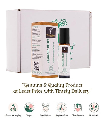 Aromatherapie-Roll-on zur Linderung von Kopfschmerzen | Natürliches Heilmittel gegen Kopfschmerzen und Migräne | Mischung aus reinen ätherischen Ölen | Eukalyptus, Pfefferminze, Ajwain | Einfach anzuwenden | Reisefreundlich |