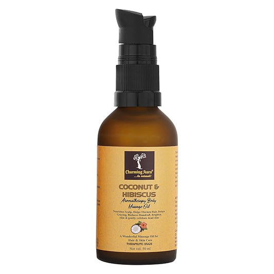 Huile de massage aromathérapeutique à la noix de coco et à l'hibiscus - Soin de la peau, croissance des cheveux, hydratation, relaxation musculaire, huile SPA aromathérapeutique - 50 ml