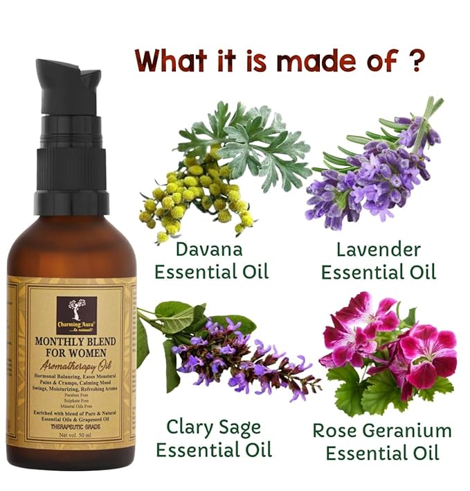 Monthly Blend for Women- Hormonal Balancing, Calming Mood Swings, Menstrual Pains & Cramps, with richness of Davana Oil & Clary Sage Oil