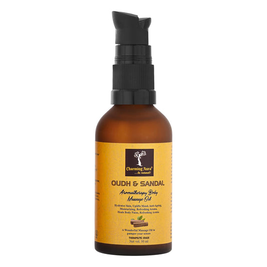 Sandalwood & Oudh Aromatherapy Massage Oil, Makes Skin softer, Anti-Ageing, Reduces Stress & Anxiety- Aromatherapy formulated with Sandalwood Essential Oil, Oudh Essential Oil, Almond Oil, Jojoba Oil, Vitamin E