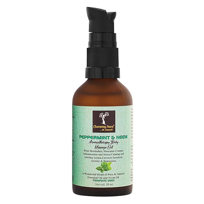 Huile de massage aromathérapeutique à la menthe poivrée et au neem - Soin ultime pour la peau, soulage les maux de tête, rafraîchit votre esprit, soulage les douleurs articulaires et musculaires - 50 ml