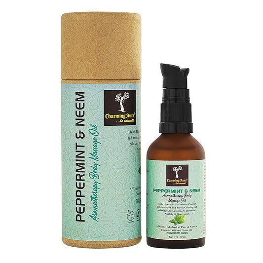 Huile de massage aromathérapeutique à la menthe poivrée et au neem - Soin ultime pour la peau, soulage les maux de tête, rafraîchit votre esprit, soulage les douleurs articulaires et musculaires - 50 ml