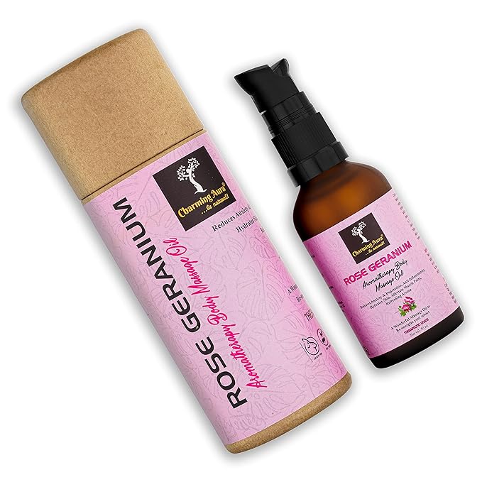 Huile de massage corporelle au géranium rosat pour l'aromathérapie, pour une relaxation musculaire et une peau éclatante - 50 ml