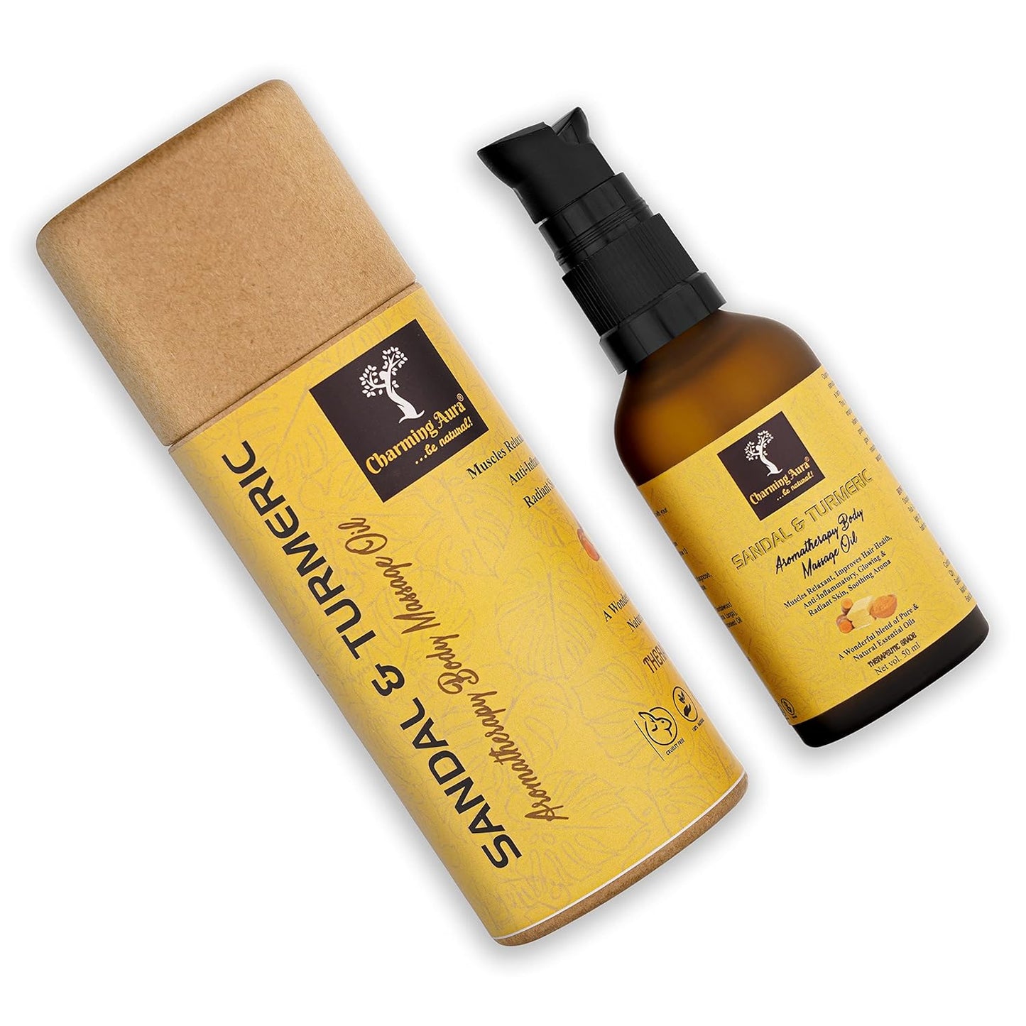 Huile de massage aromathérapie au bois de santal et au curcuma, relaxant musculaire, améliore la santé des cheveux, stimule la relaxation, peau éclatante et radieuse, anti-inflammatoire - 50 ml