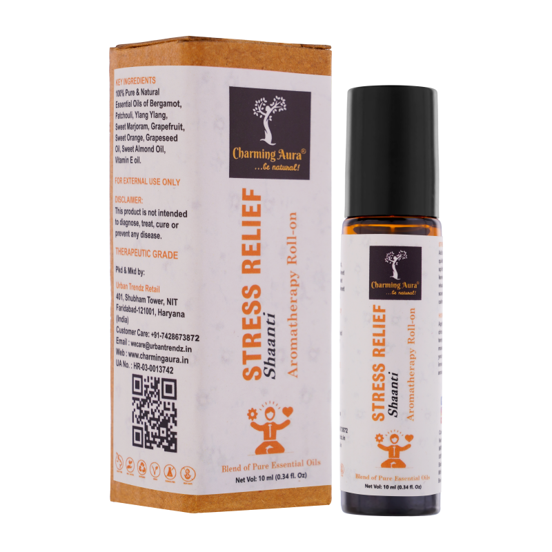 Stress Relief Aromatherapy Roll-on | Blend of pure & natural Essential Oils by Charming Aura | Relieves Stress & Creates sense of relaxation | 10ml | Crafted by Certified Aromatherapists