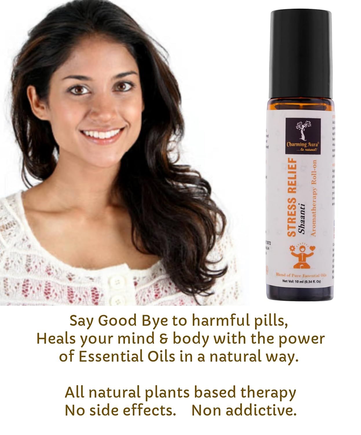 Stress Relief Aromatherapy Roll-on | Blend of pure & natural Essential Oils by Charming Aura | Relieves Stress & Creates sense of relaxation | 10ml | Crafted by Certified Aromatherapists