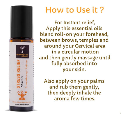 Stress Relief Aromatherapy Roll-on | Blend of pure & natural Essential Oils by Charming Aura | Relieves Stress & Creates sense of relaxation | 10ml | Crafted by Certified Aromatherapists