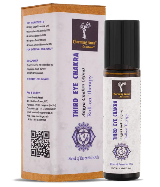Third Eye Chakra (Aagya Chakra-Ajna) Roll-on Therapy Oil- Blend of Pure & Natural Essential Oils, Foster Mindfulness & Intuitions- 10ml